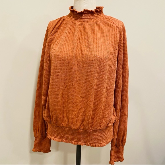 Free People Tops - FREE PEOPLE Ruffle Mockneck Boho Long Sleeve Top Size Large